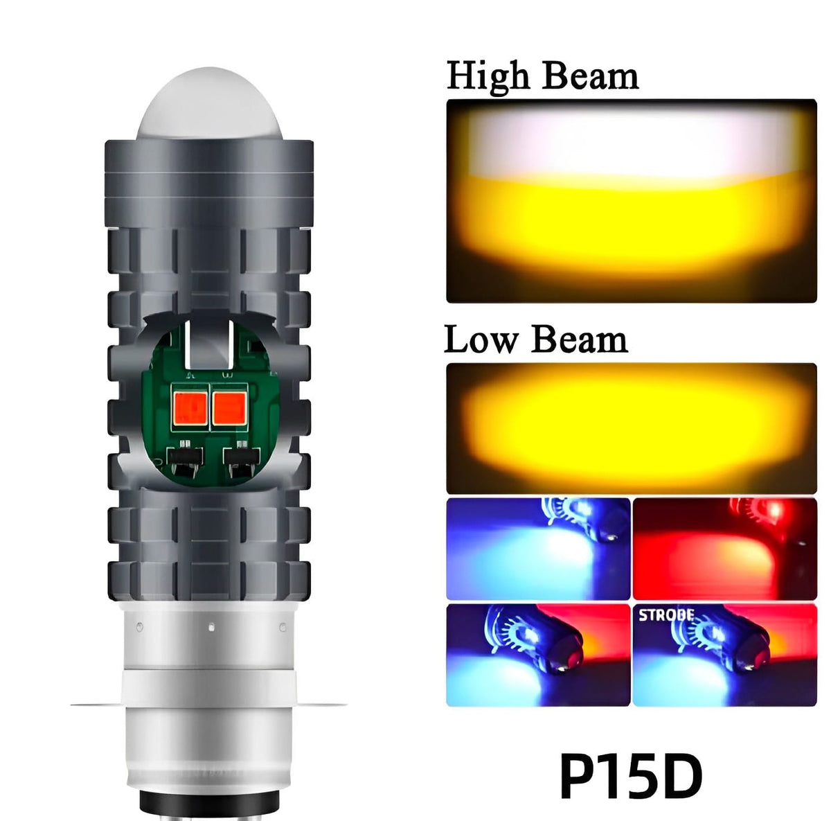 Bike LED Headlight Bulb with 5 Function- Police Light Red, Blue White and Yellow Light with Police Flasher CD70 CG125 Motor bike