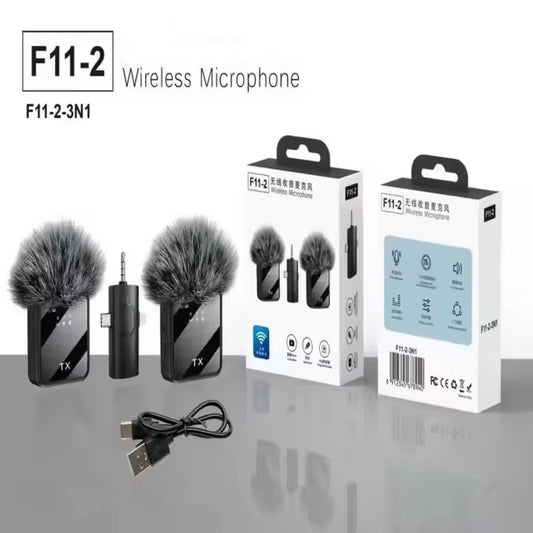 F11-2 (3 In 1) Noise Cancelling Wireless Dual Microphone Biggest Battery - Electronic Accessory Designed For Audio Recording And Voice Capture Routine